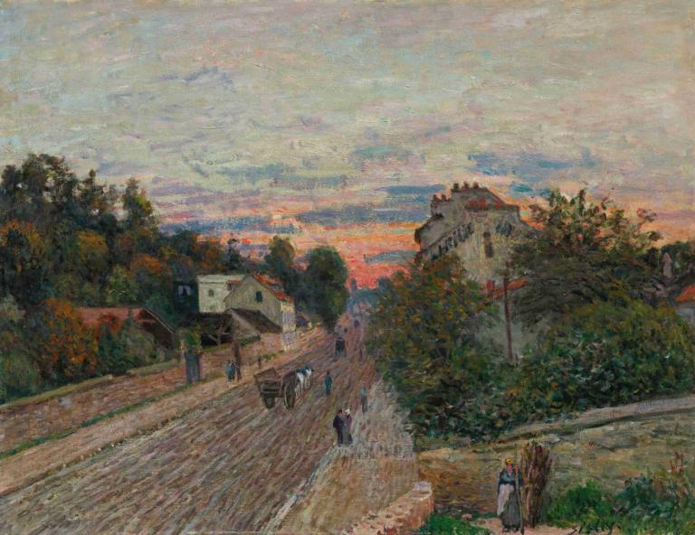 Coucher De Soleil, La Route De Versailles À Chavilles,Alfred Sisley,Oil Painting,Oil Painting, scenery