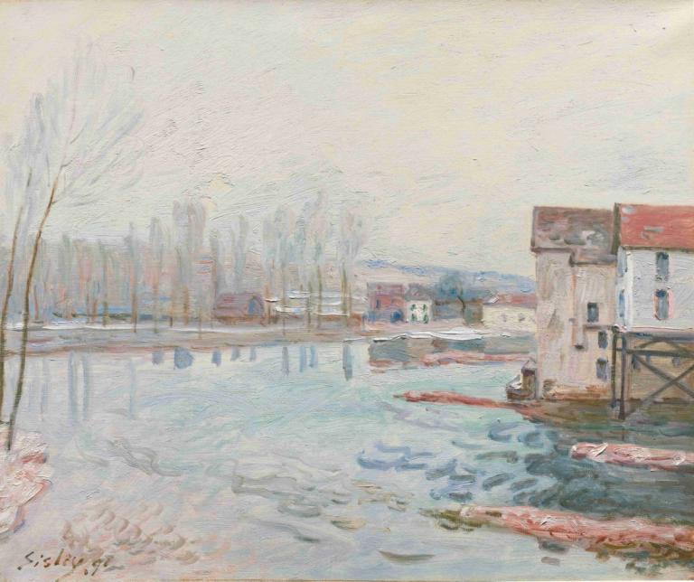 L'hiver À Moret,Vinter i Moret,Alfred Sisley,Oljemålning,Oljemålning, traditionella medier, landskap, träd