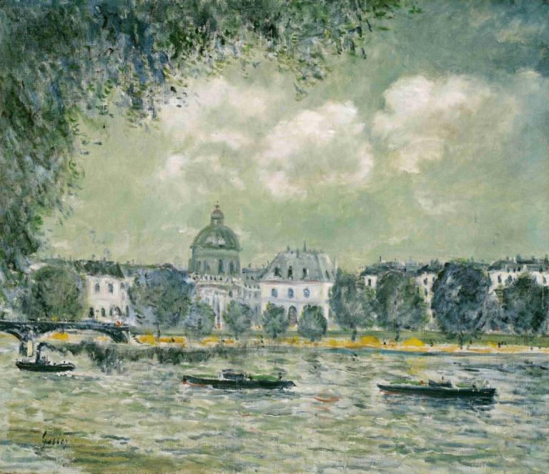 Landscape along the Seine with the Institut de France and the Pont des Arts,塞納河沿線景觀與法蘭西學院和藝術橋,Alfred Sisley