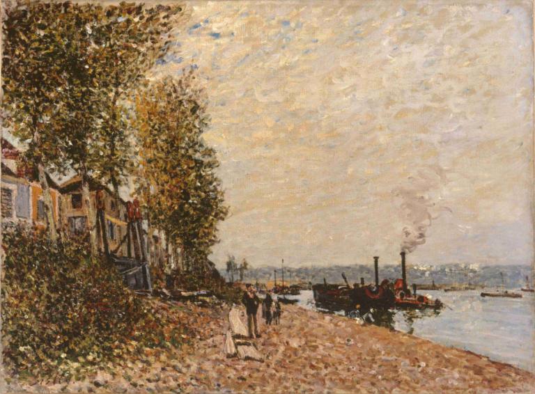 Le remorqueur, le Loing à Saint-Mammès,Kapal tunda, Loing di Saint-Mammès,Alfred Sisley,Lukisan cat minyak