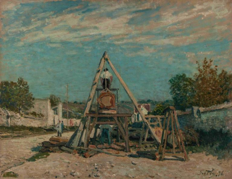 Les scieurs de long,Pitsawyers,Alfred Sisley,Oljemålning,Oljemålning, utomhus, himmel, moln, träd, landskap