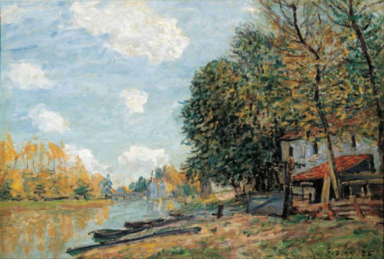 Moret- The Banks of the River Loing,Alfred Sisley,Oil Painting,Oil Painting, scenery, tree, outdoors