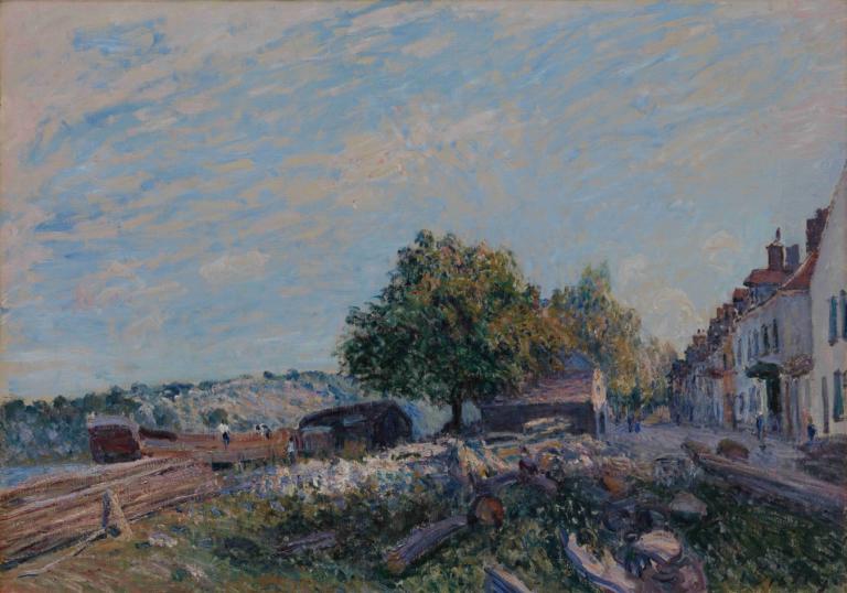 Saint Mammès-Morning,Alfred Sisley,Oil Painting,Oil Painting, scenery, outdoors, no humans, tree, sky