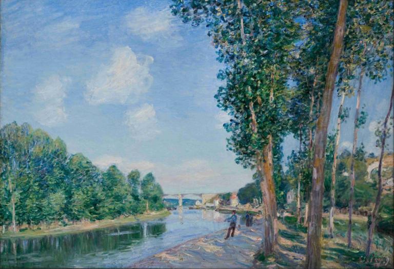 Saint-Mammès. June Sunshine,Alfred Sisley,Oil Painting,Oil Painting, outdoors, scenery, tree, sky, cloud