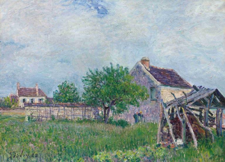 Vieille Chaumière Aux Sablons,Alfred Sisley,Oljemålning,Oljemålning, inga människor, utomhus, landskap, gräs