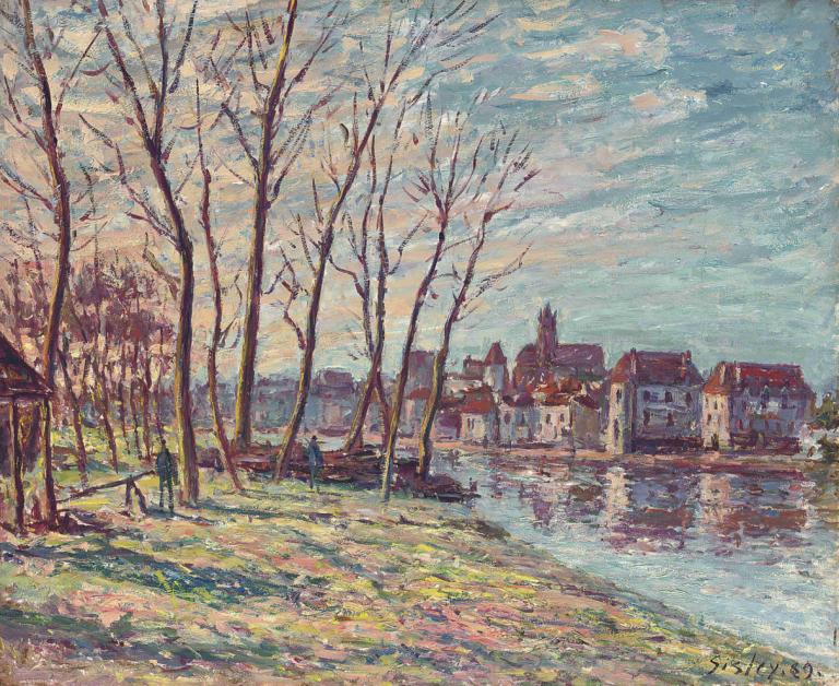 Vue de Moret,Alfred Sisley,อัลเฟรด ซีสลีย์,จิตรกรรมสีน้ำมัน,จิตรกรรมสีน้ำมัน, ต้นไม้, ทิวทัศน์, กลางแจ้ง