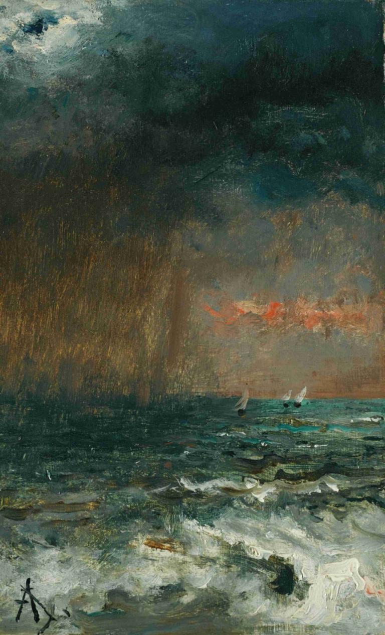 A Storm At Sea,Bouře na moři,Alfred Stevens,Olejomalba,Olejomalba, oceán, scenérie, venku, vlny, voda, mrak