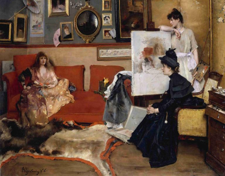 In the Studio,В студии,Alfred Stevens,Альфред Стивенс,Картина Маслом,Картина Маслом, картина (предмет)