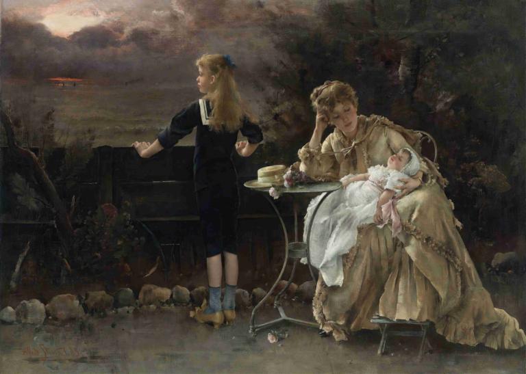 Mère Et Ses Enfants,Μητέρα και τα παιδιά της,Alfred Stevens,Ελαιογραφία,Ελαιογραφία, παρωδία καλών τεχνών