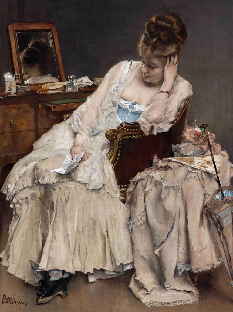 Memories And Regrets,Αναμνήσεις και τύψεις,Alfred Stevens,Ελαιογραφία,Ελαιογραφία, 1 κορίτσι, μονοφωνία