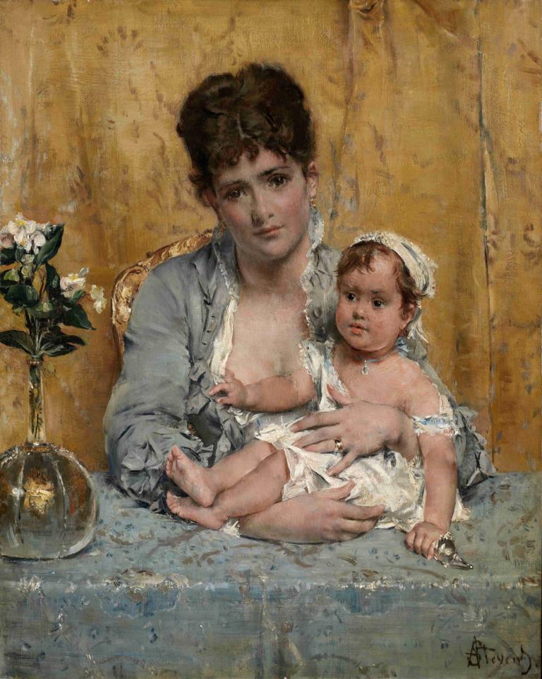 Mother And Child,Μητέρα και παιδί,Alfred Stevens,Ελαιογραφία,Ελαιογραφία, παρωδία καλών τεχνών, μωρό