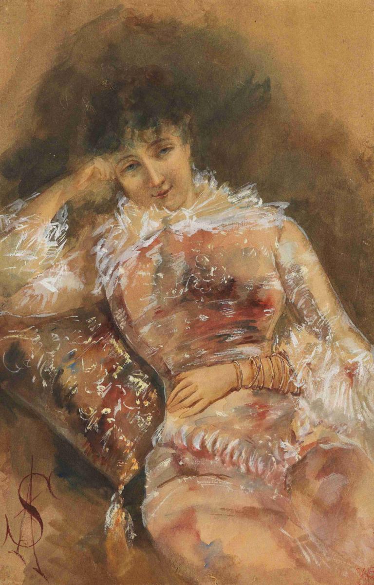 Porträt der Sarah Bernhardt,Πορτρέτο της Sarah Bernhardt,Alfred Stevens,Ελαιογραφία,Ελαιογραφία, 1 κορίτσι