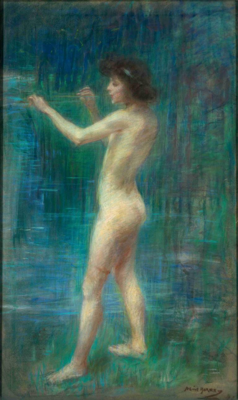 Arcady,Alice Pike Barney,Oil Painting,Oil Painting, solo, nude, realistic, fine art parody, ass, male focus