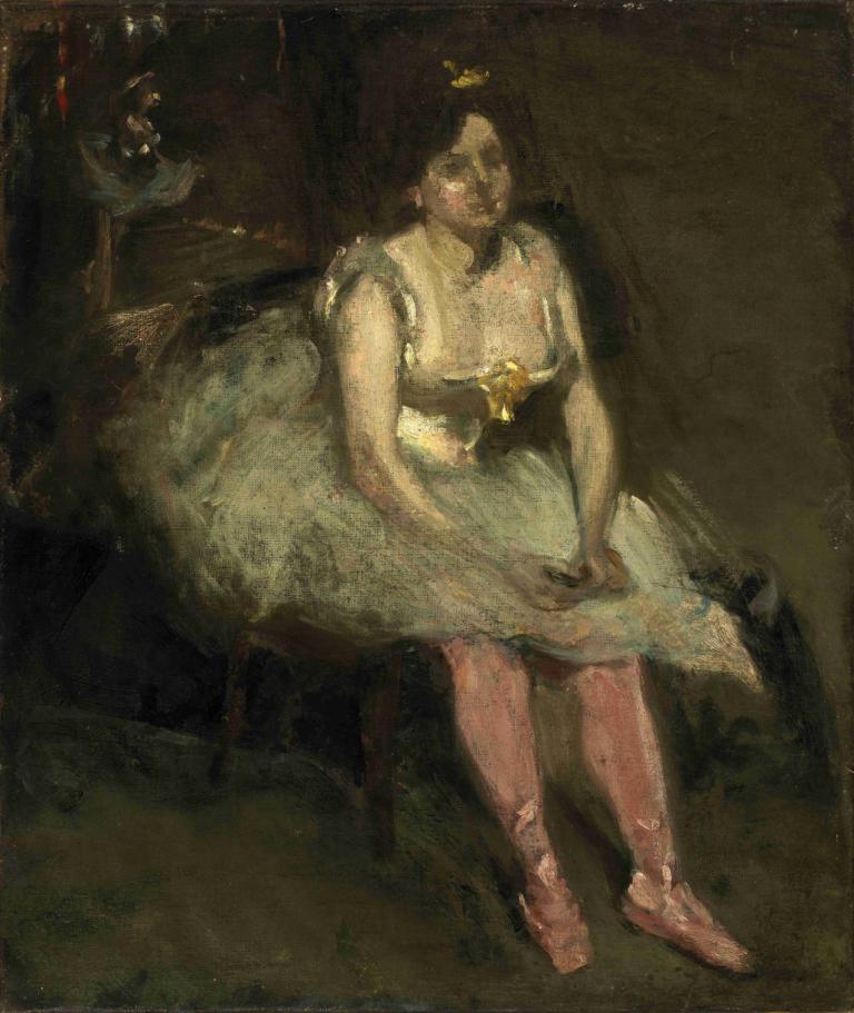 Ballerine,Alice Pike Barney,Oil Painting,Oil Painting, sitting, solo, fine art parody, dress, 1girl