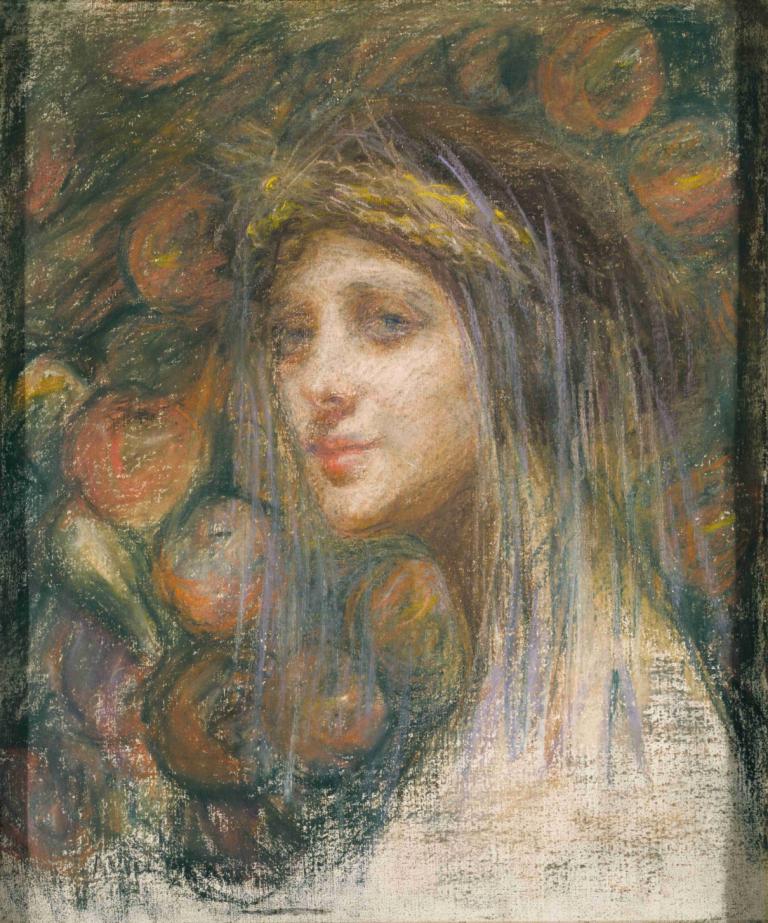 Ceres,Alice Pike Barney,Oil Painting,Oil Painting, 1girl, solo, long hair, traditional media, lips, portrait