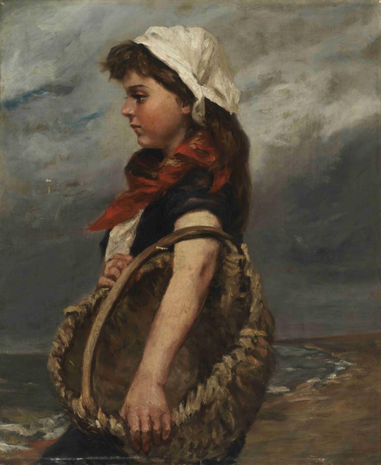 Girl with Basket,Flicka med korg,Alice Pike Barney,Oljemålning,Oljemålning, 1 tjej, konstparodi, solo