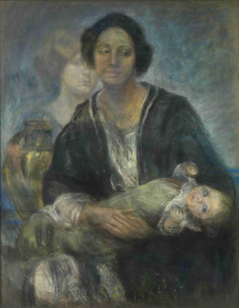 Italian Woman with Child,아이와 함께하는 이탈리아 여성,Alice Pike Barney,앨리스 파이크 바니,오일 페인팅,오일 페인팅, 미술 패러디, 가짜 전통 미디어, 현실적인