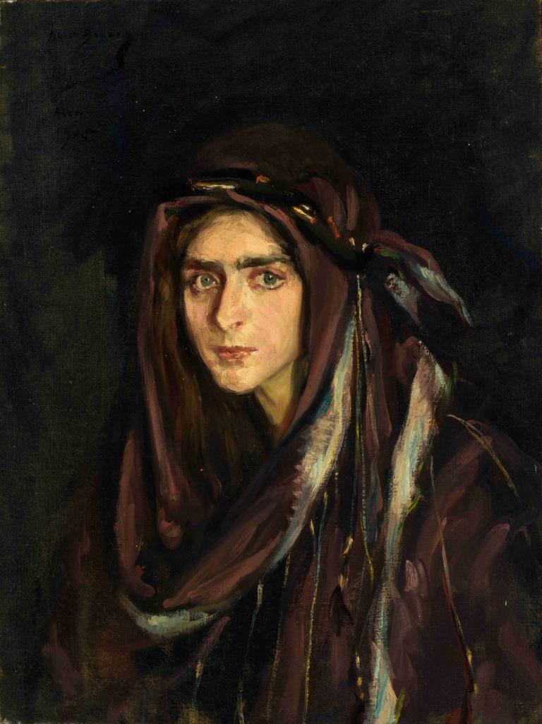 Laura in Arabian Costume,Alice Pike Barney,Oil Painting,Oil Painting, solo, 1girl, green eyes