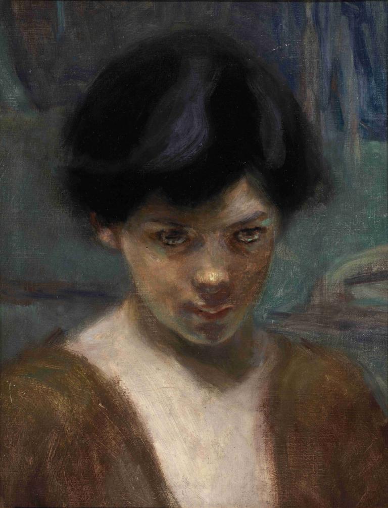 Study Head of a Boy,소년의 공부머리,Alice Pike Barney,앨리스 파이크 바니,오일 페인팅,오일 페인팅, 독주, 흑발, 1남, 남성 집중, 상체, 짧은 머리, 셔츠