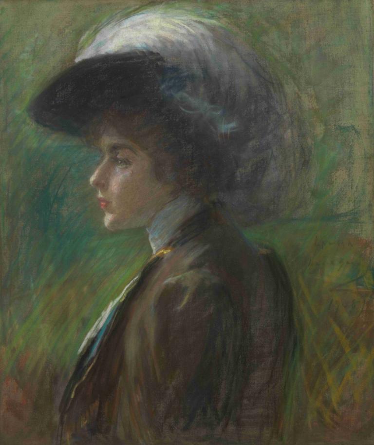 The Feathered Hat,Den fjäderklädda hatten,Alice Pike Barney,Oljemålning,Oljemålning, solo, 1 tjej, profil