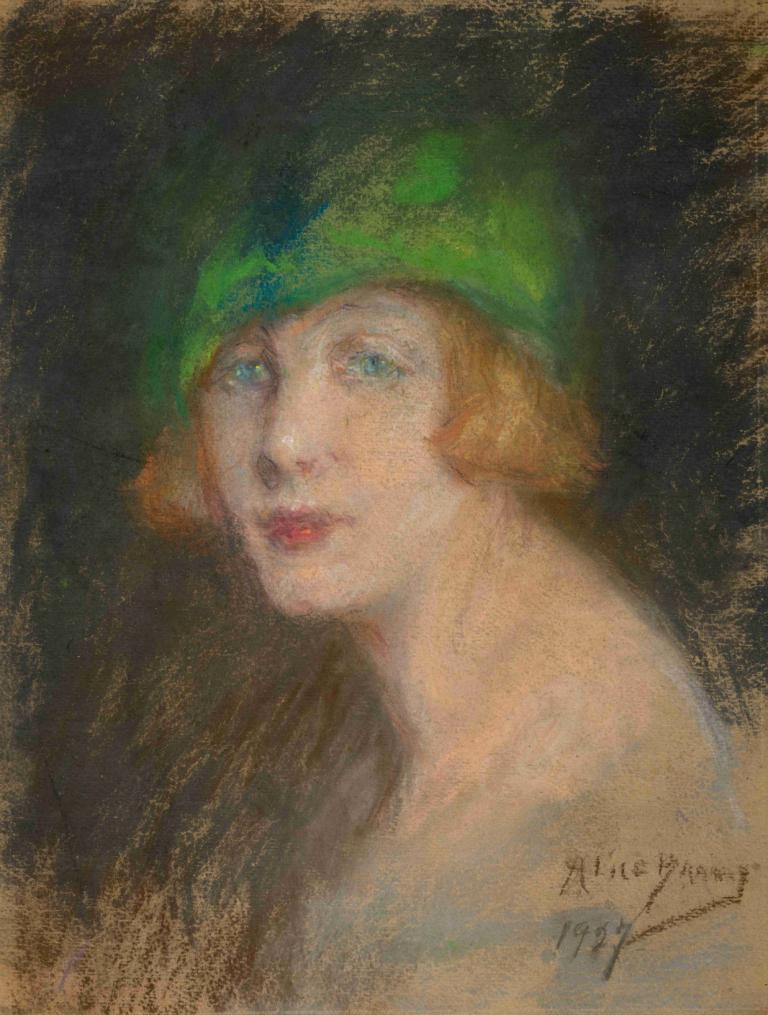 The Green Hat,Den gröna hatten,Alice Pike Barney,Oljemålning,Oljemålning, 1 tjej, solo, traditionella medier