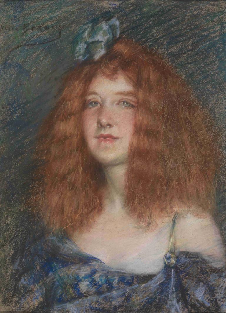 Woman with Red Hair,Kvinna med rött hår,Alice Pike Barney,Oljemålning,Oljemålning, 1 tjej, solo, realistisk