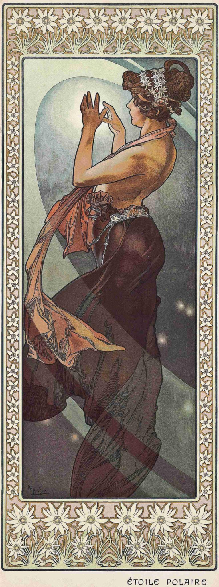 Étoile Polaire,Gwiazda Polarna,Alphonse Mucha,Alfons Mucha,Ilustracja,Ilustracja, 1 dziewczyna, solo, kwiat