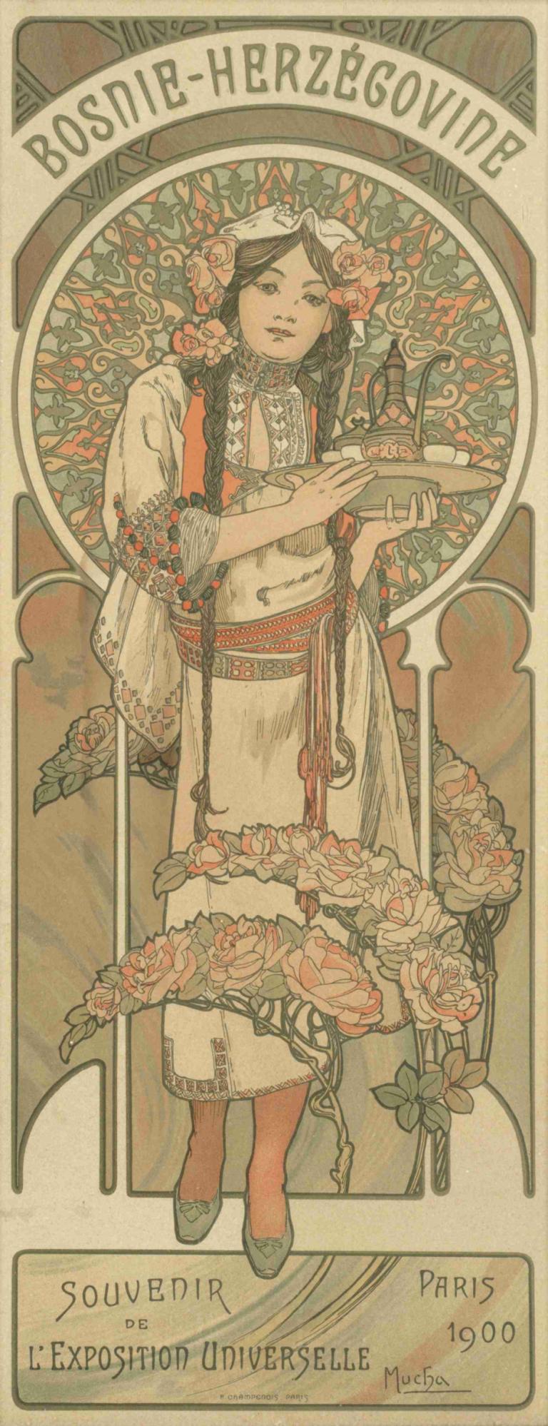 Bosnie-Herzegovine; L'exposition Universelle, Paris,Alphonse Mucha,Illustration,Illustration, 1girl, solo