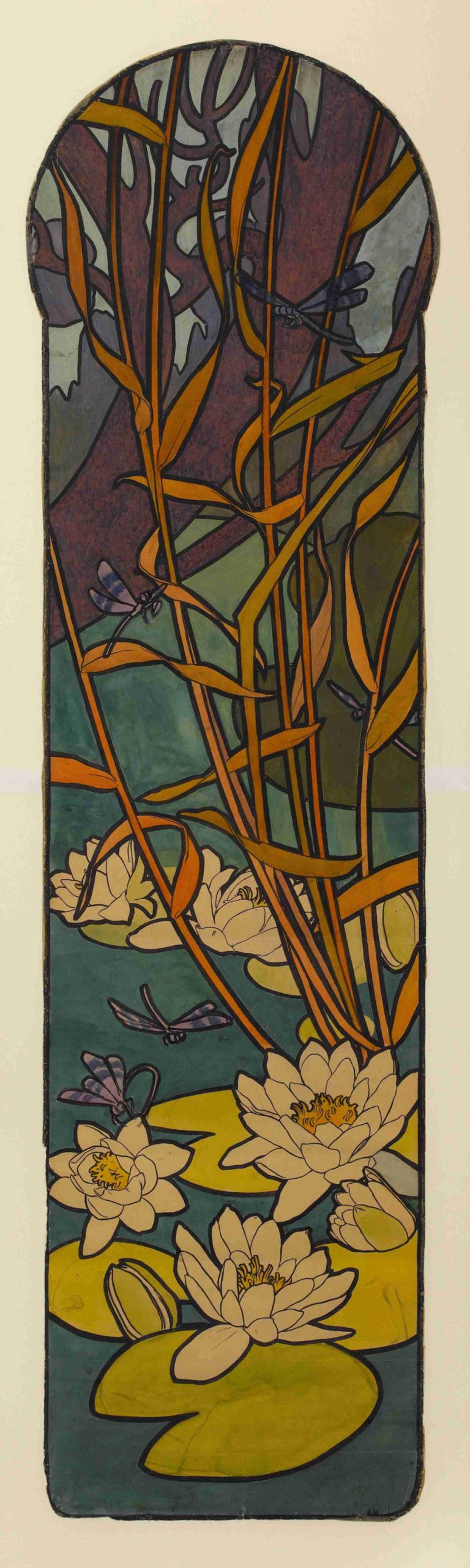 Carton de vitrail pour la bijouterie Fouquet,Alphonse Mucha,Illustration,Illustration, lily pad, flower