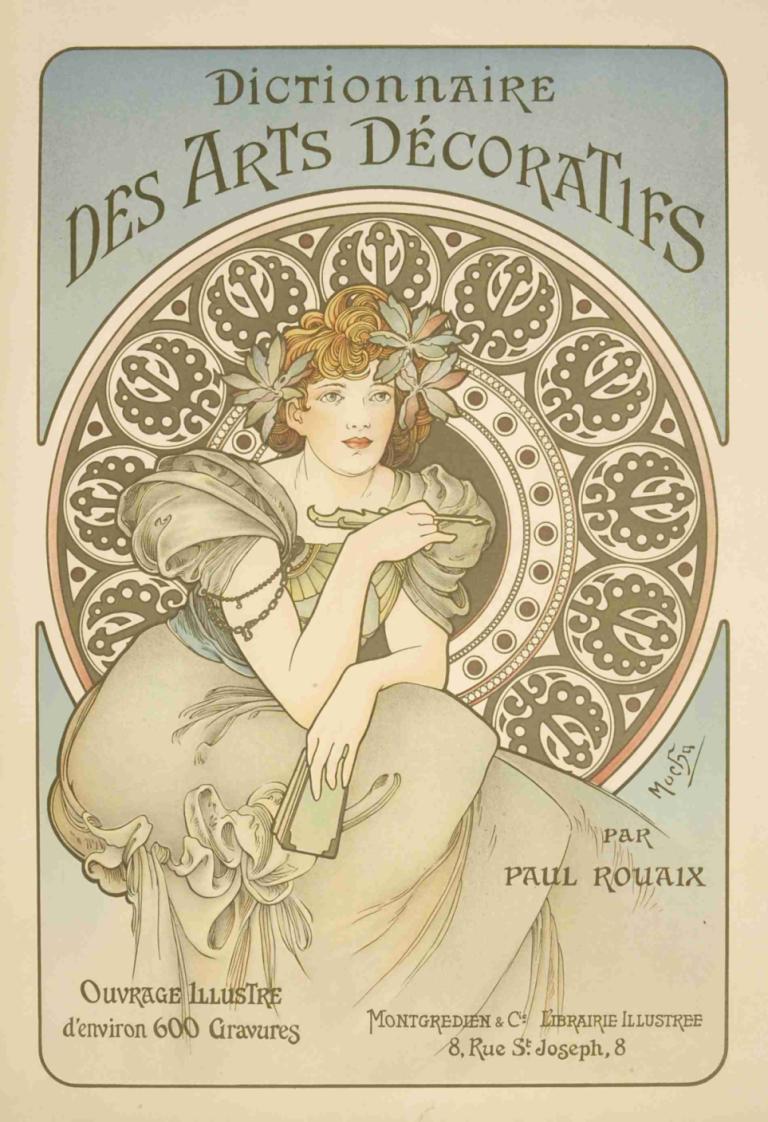 Dictionnaire des Arts Décoratifs,Ordbok över dekorativ konst,Alphonse Mucha,Illustration,Illustration, 1 tjej