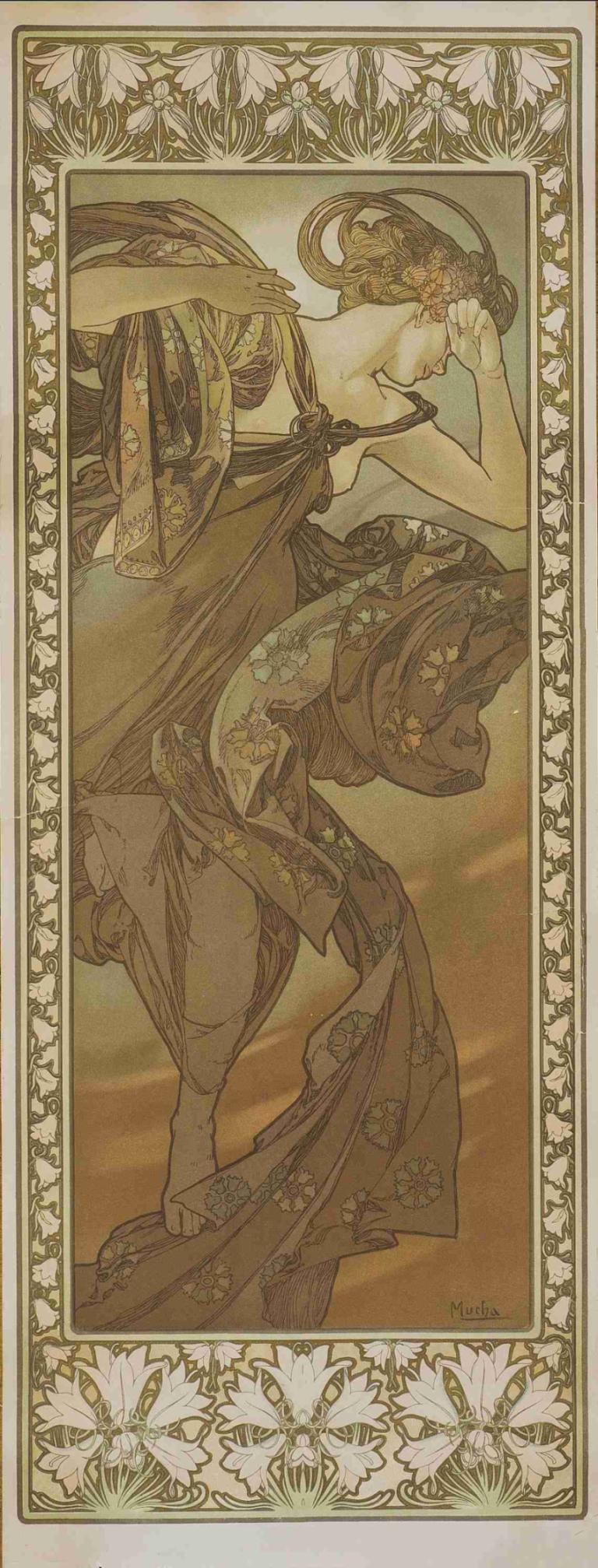 Etoile Du Matin,Sabah Yıldızı,Alphonse Mucha,İllüstrasyon,İllüstrasyon, solo, 1kız, çiçek, sarı saç, profil