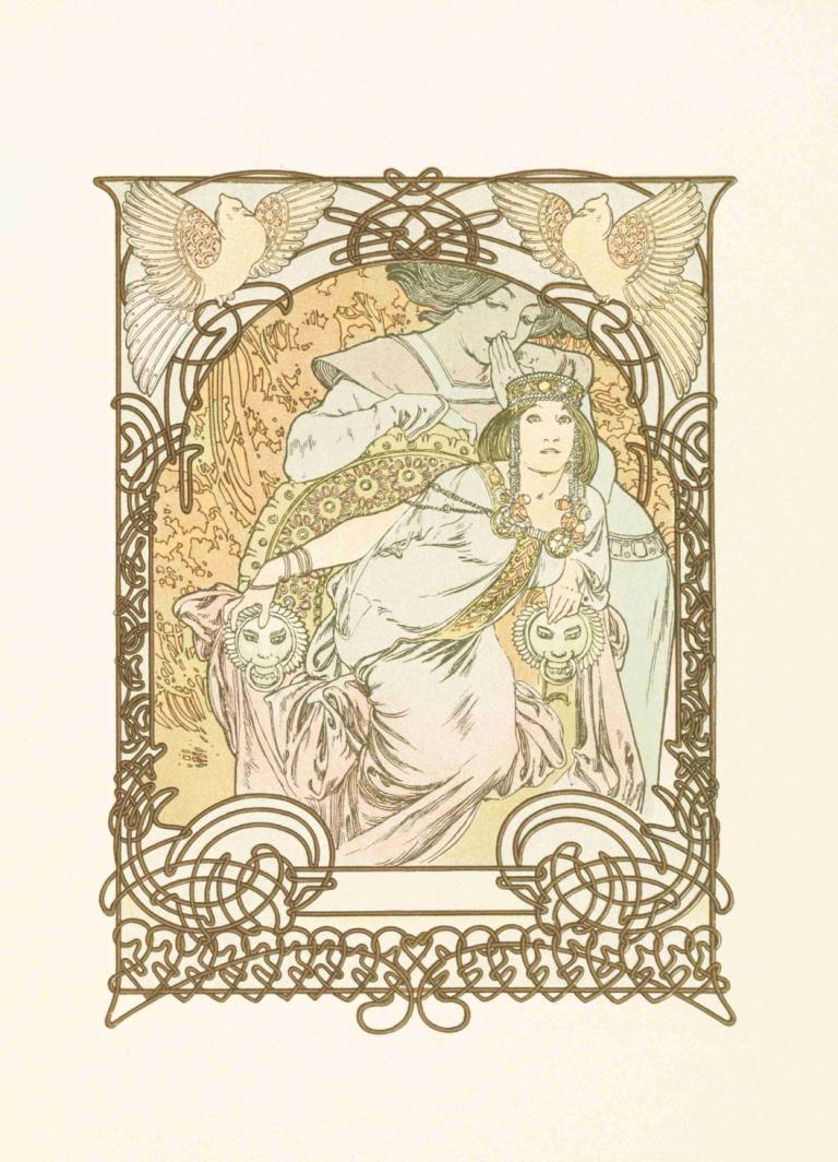 Ilsée,Elsée,Alphonse Mucha,Illustratie,Illustratie, zwart haar, Art Nouveau, meerdere jongens, 1meisje, Baby