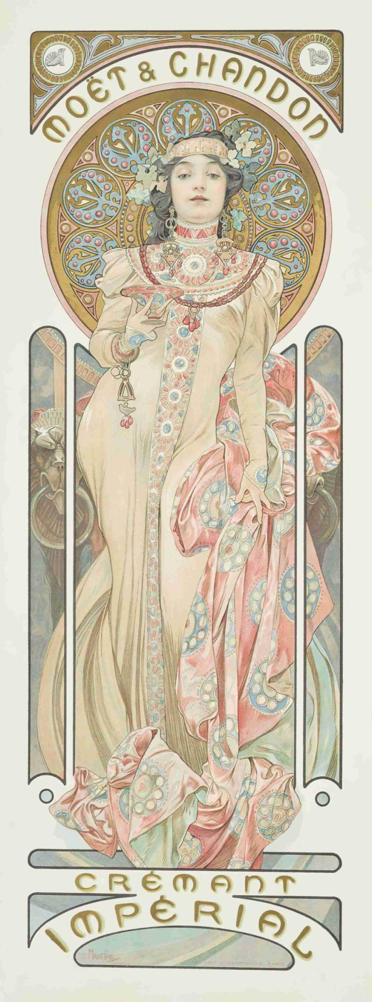 MOËT &#038; CHANDON; DRY IMPERIAL,Alphonse Mucha,Εικονογράφηση,Εικονογράφηση, Art Nouveau, 1 κορίτσι