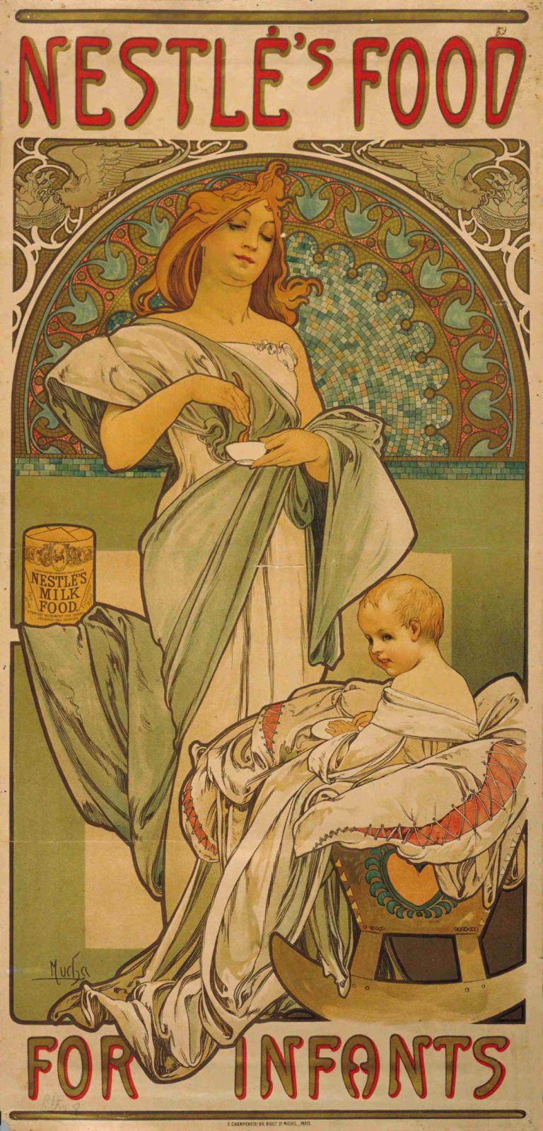 Nestlé's Food,네슬레 식품,Alphonse Mucha,알폰스 무하,일러스트레이션,일러스트레이션, 미술 패러디, 아르누보, 블론드 헤어, 긴 머리, 드레스, 타로, 감긴 눈, 보유