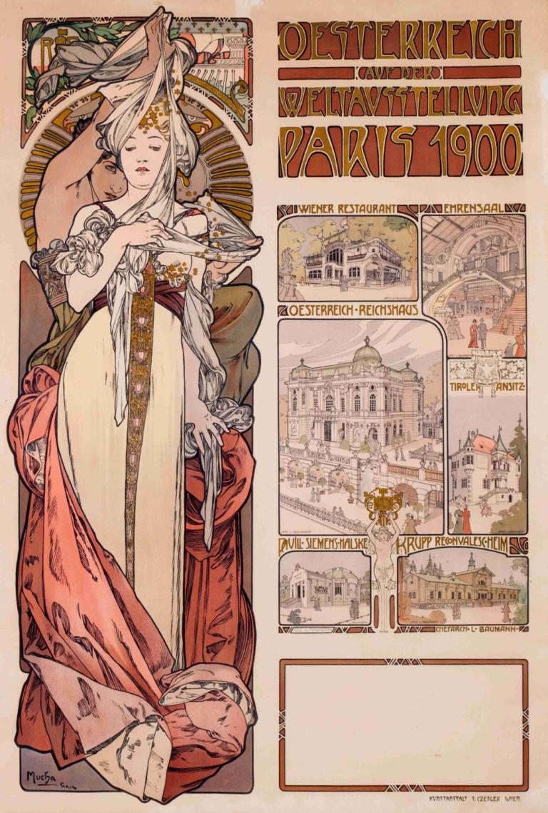 Oesterrich Kauf der Weltstellung Paris,오에스트리히 세계 1위 파리 인수,Alphonse Mucha,알폰스 무하,일러스트레이션,일러스트레이션, 여자 1명, 긴 머리