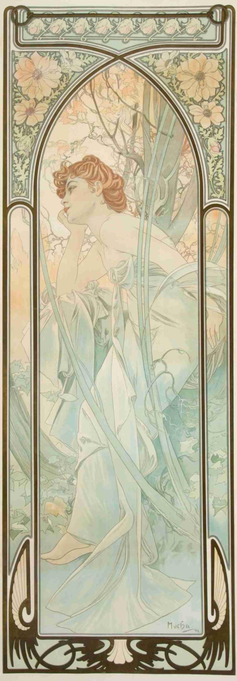 Reverie du soir, from Times of Day,타임즈 오브 데이의 리베리 뒤 소아르,Alphonse Mucha,알폰스 무하,일러스트레이션,일러스트레이션, 아르누보, 여자 1명