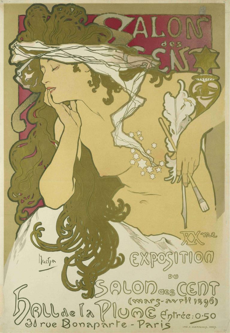 Salon des Cent, XXme Exposition du Salon des Cent,Alphonse Mucha,Illustration,Illustration, 1girl, solo