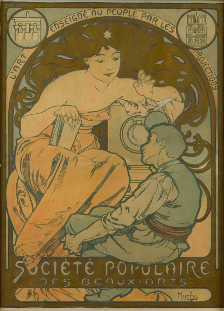 Société Populaire Des Beaux-Arts,Alphonse Mucha,Ilustrație,Ilustrație, 1 fata, 1 băiat, par lung