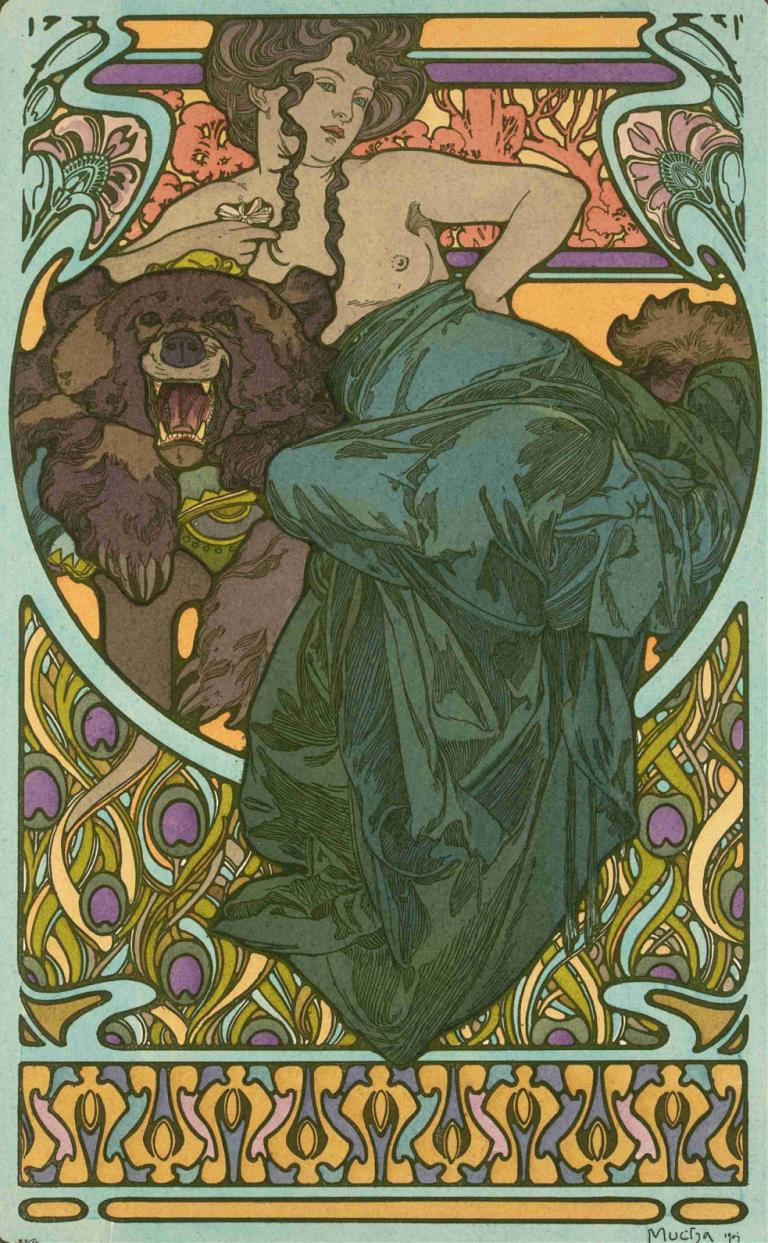 Untitled,Χωρίς τίτλο,Alphonse Mucha,Εικονογράφηση,Εικονογράφηση, Art Nouveau, 1 κορίτσι, μαύρα μαλλιά