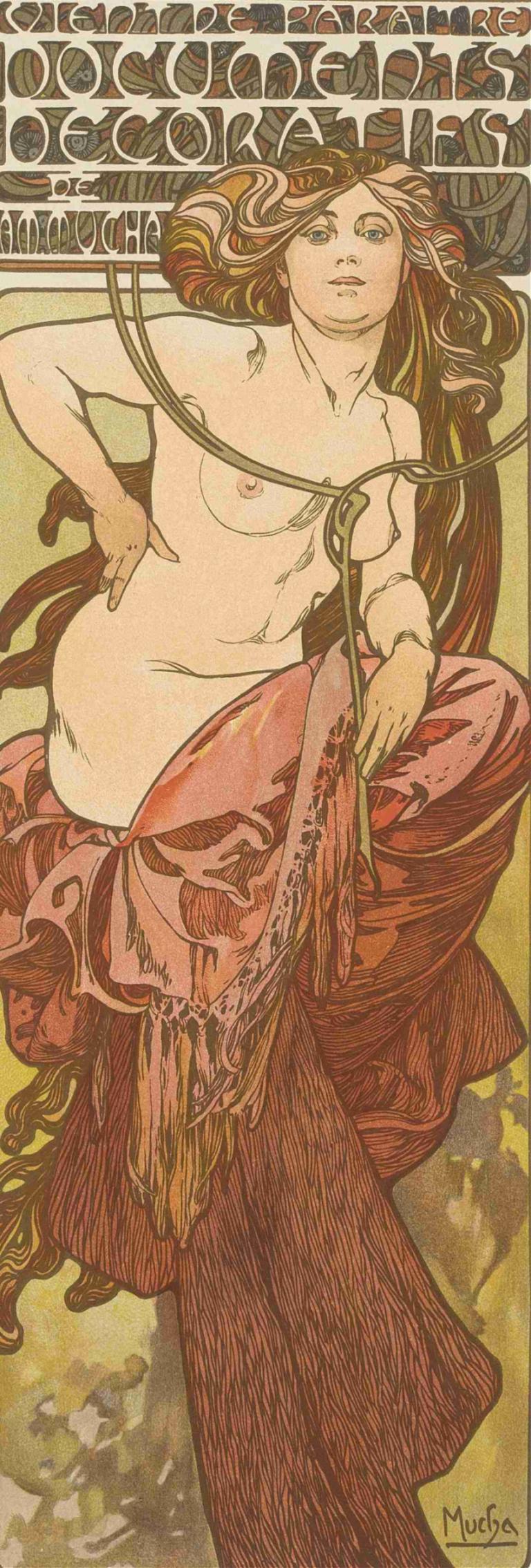 Untitled Plate 13,Χωρίς τίτλο Πινακίδα 13,Alphonse Mucha,Εικονογράφηση,Εικονογράφηση, 1 κορίτσι, μονοφωνία