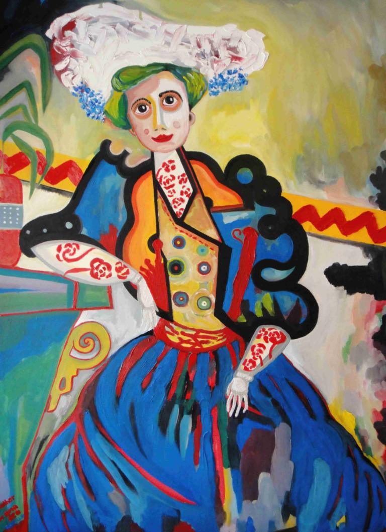 A mulher,Amadeo de Souza-Cardoso,Oil Painting,Oil Painting, 1girl, solo, fine art parody, traditional media