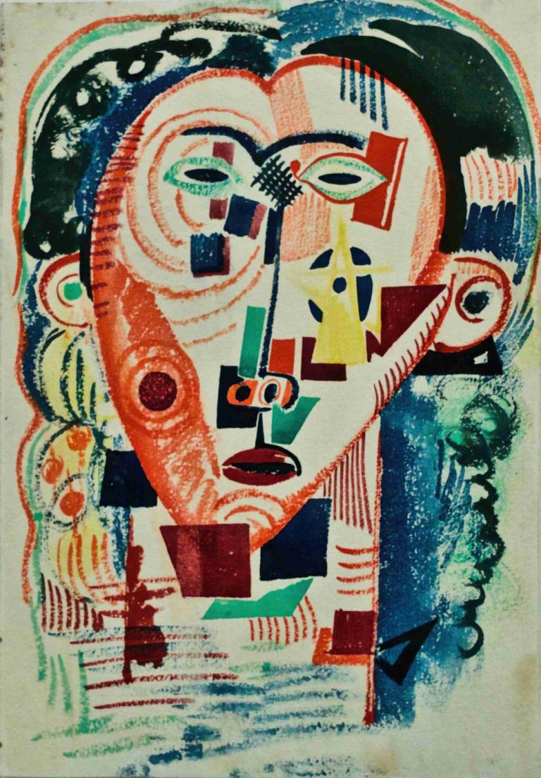 Litoral Head,Cabeza Litoral,Amadeo de Souza-Cardoso,Pintura al óleo,Pintura al óleo, abstracto, 1 chica, solo