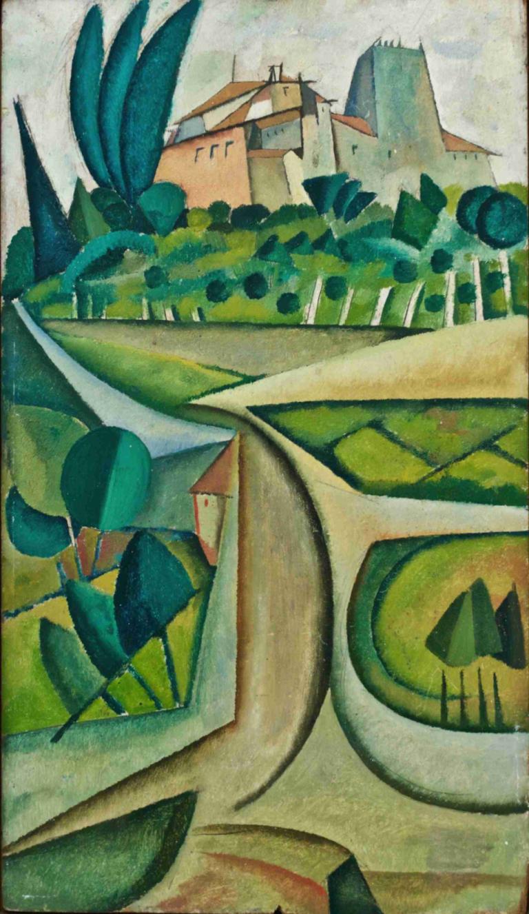 Manhufe Landscape,Amadeo de Souza-Cardoso,Oil Painting,Oil Painting, no humans, traditional media, tree