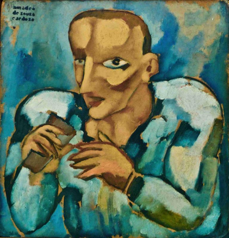 O Rata,Amadeo de Souza-Cardoso,Oil Painting,Oil Painting, solo, male focus, 1boy, traditional media, bald