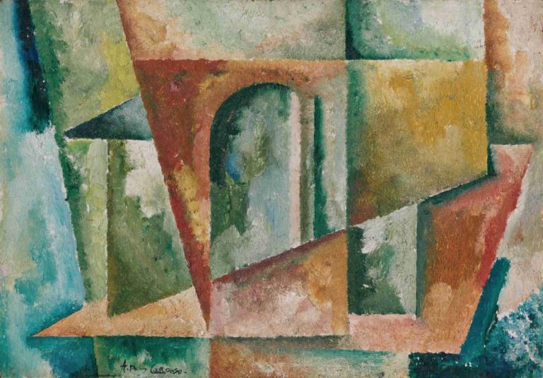 Paysage Cubiste,立体派风景,Amadeo de Souza-Cardoso,阿马迪奥-德索萨-卡多佐,油画,油画, 没有人类, 传统媒体, 独奏, 绘画（中）, 神奇宝贝（生物）, 水彩（中）, 签名