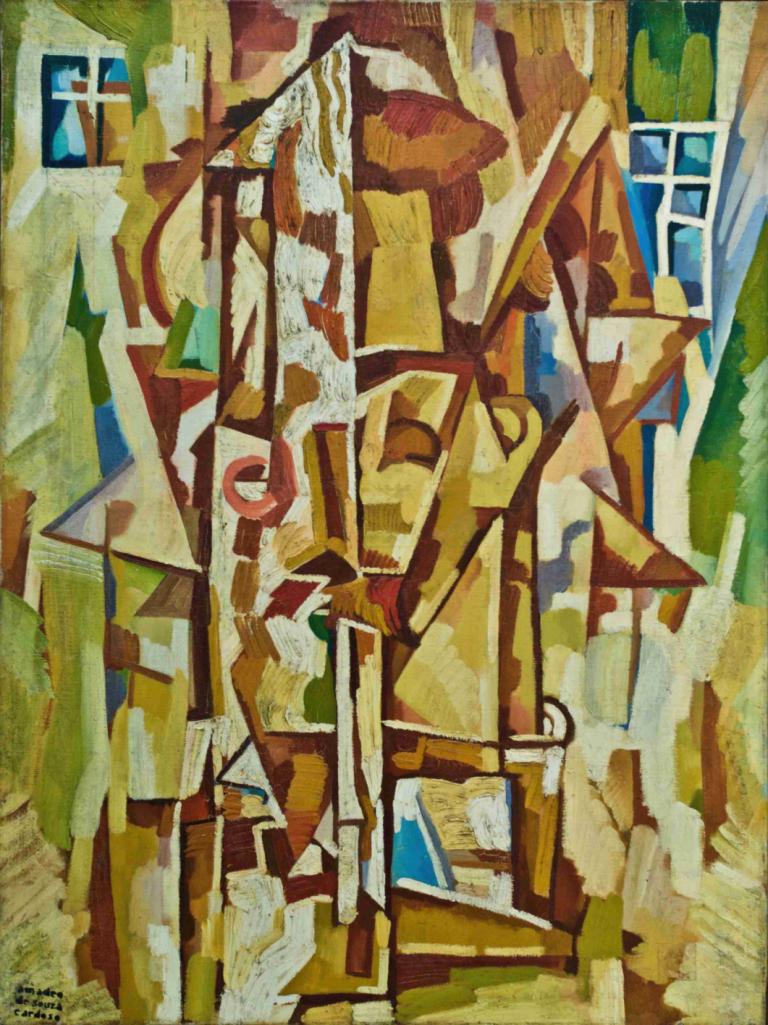 Smoker with a cigarette-holder,Amadeo de Souza-Cardoso,Oil Painting,Oil Painting, abstract, no humans