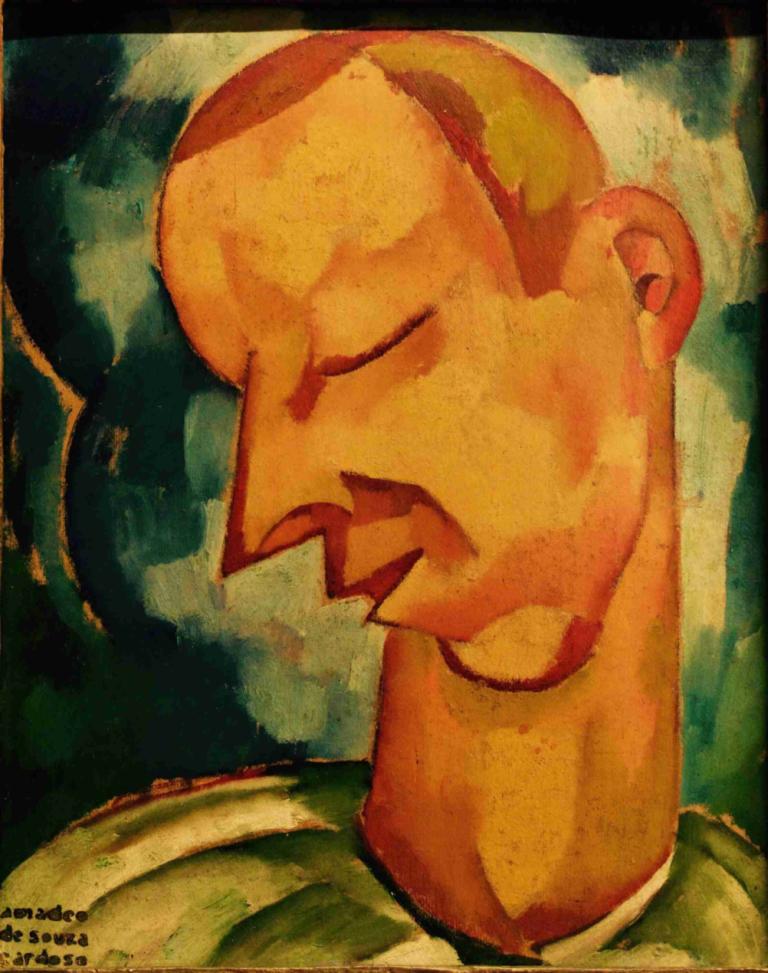 The poor fool,Amadeo de Souza-Cardoso,Oil Painting,Oil Painting, 1boy, male focus, solo, bald, closed eyes