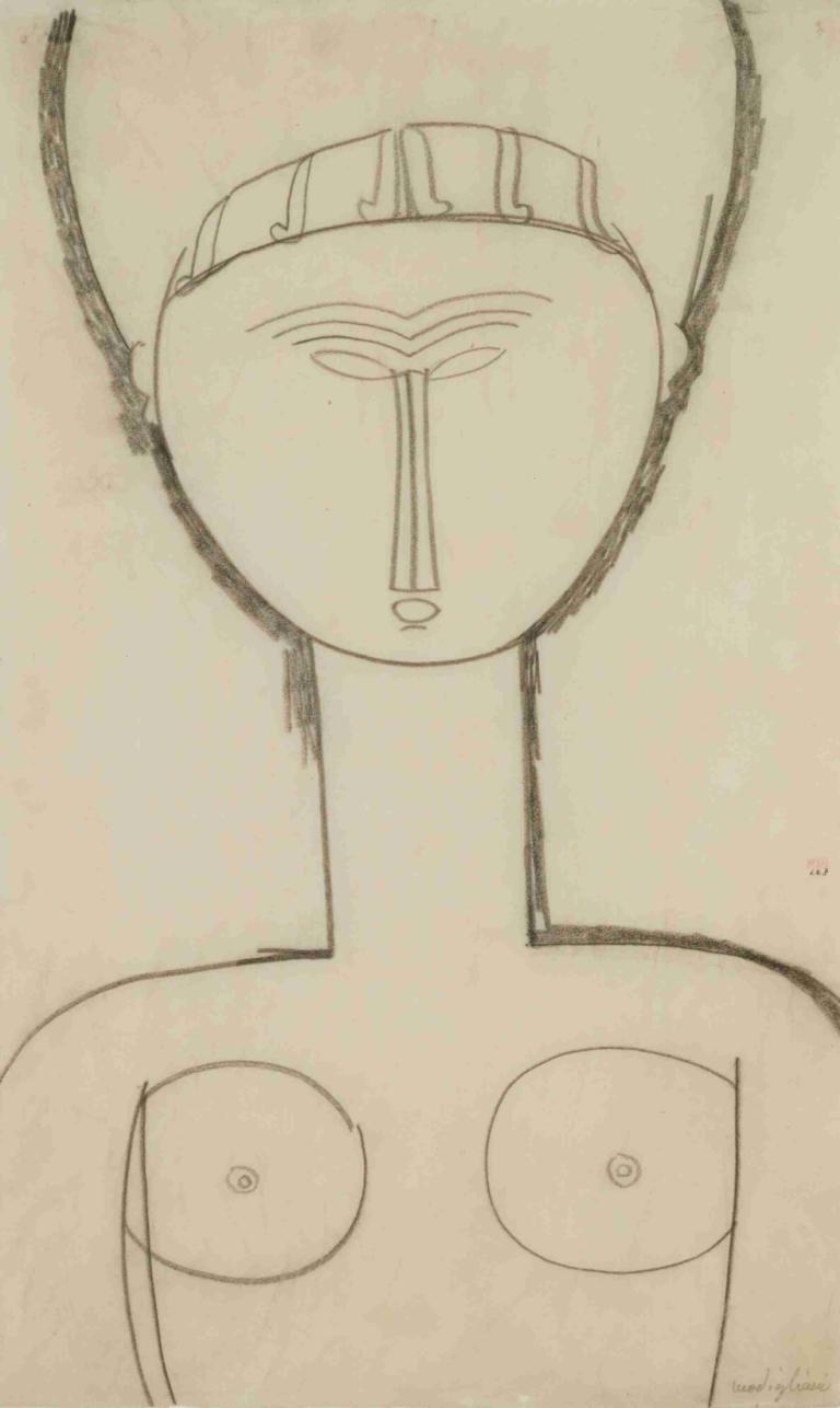 Cariatide, vue de face, demi-figure,Amedeo Modigliani,Sketch,Sketch, monochrome, sketch, simple background