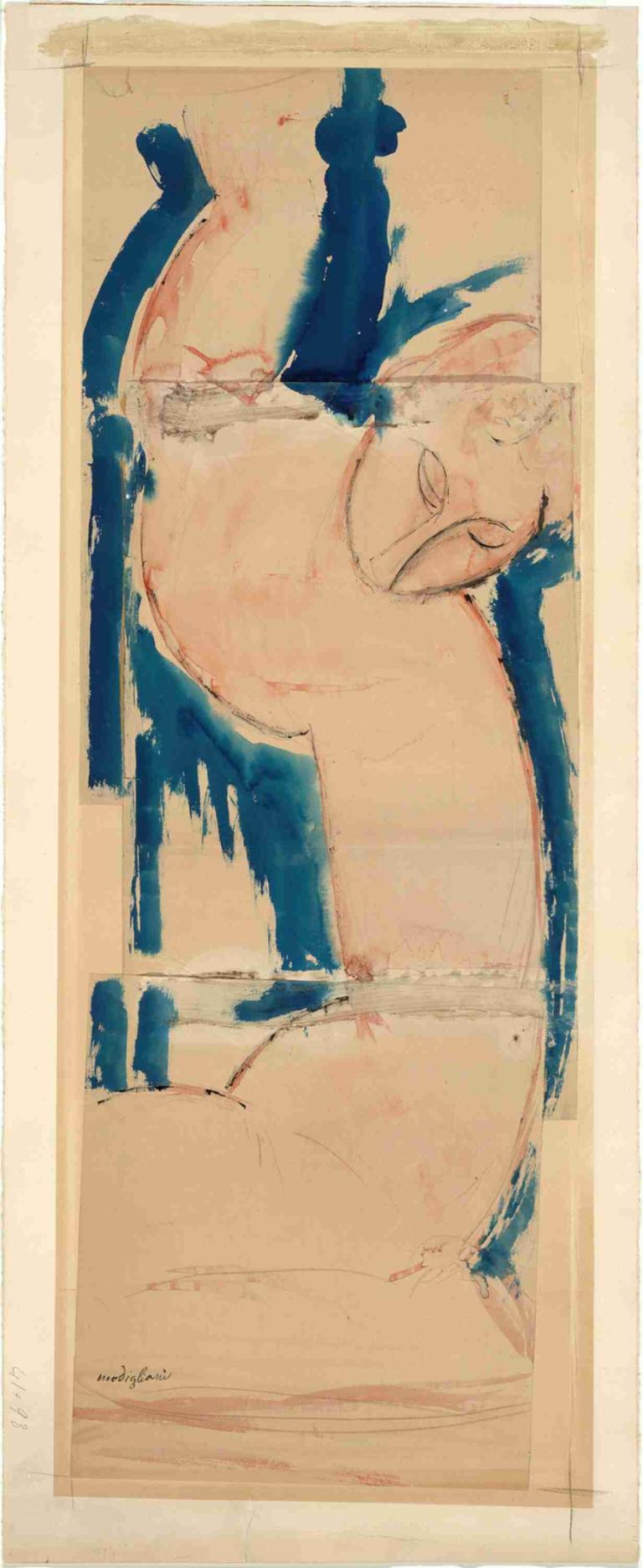 Caryatid; Rose and Blue,Karyatide; Rose und Blau,Amedeo Modigliani,Ölgemälde,Ölgemälde, Solo, 1Mädchen