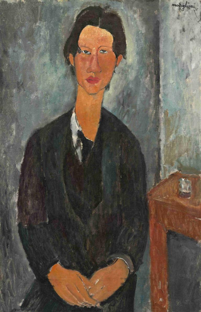 Chaim Soutine,Amedeo Modigliani,Ελαιογραφία,Ελαιογραφία, μονοφωνία, 1 κορίτσι, μαύρα μαλλιά, γραβάτα